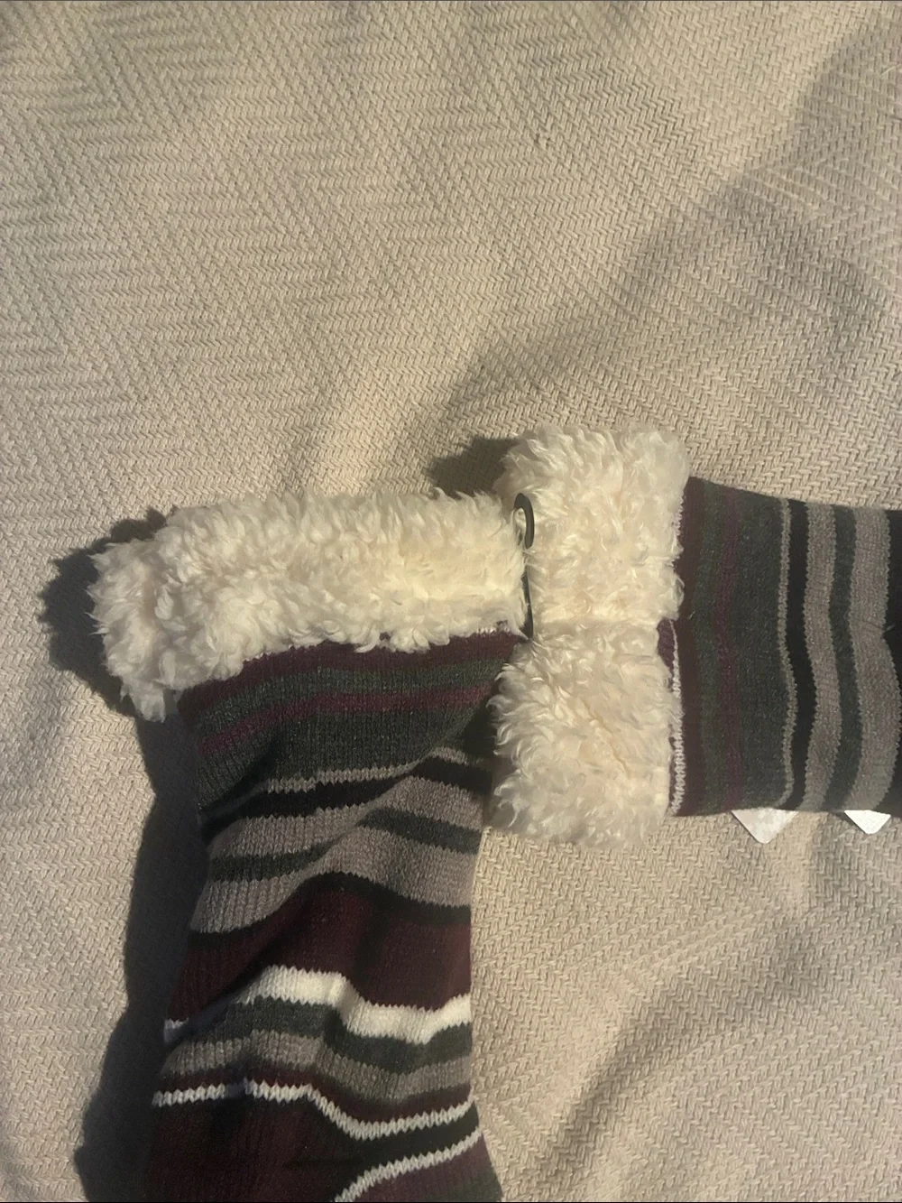 Muk Luks Plush-Lined Striped Cabin Socks - Purple, Gray, White